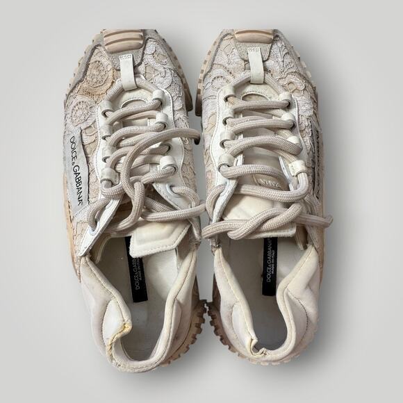 Dolce & Gabbana Lace Sneakers Beige Floral Made in Italy Women’s Size 40 - Picture 8 of 16